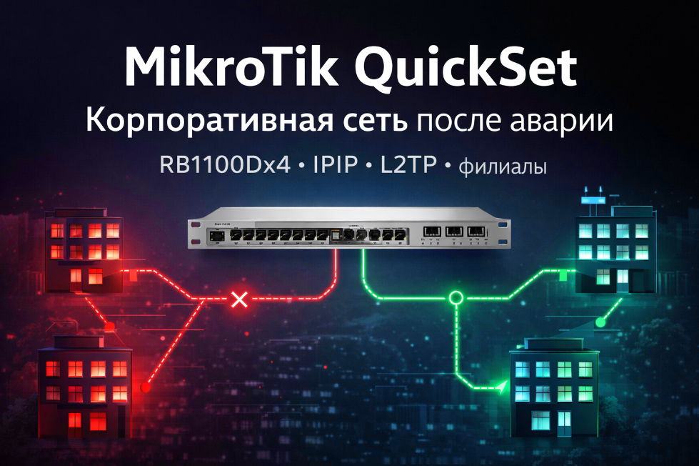 Восстановление сети после QuickSet на MikroTik: RB1100Dx4, IPIP, L2TP