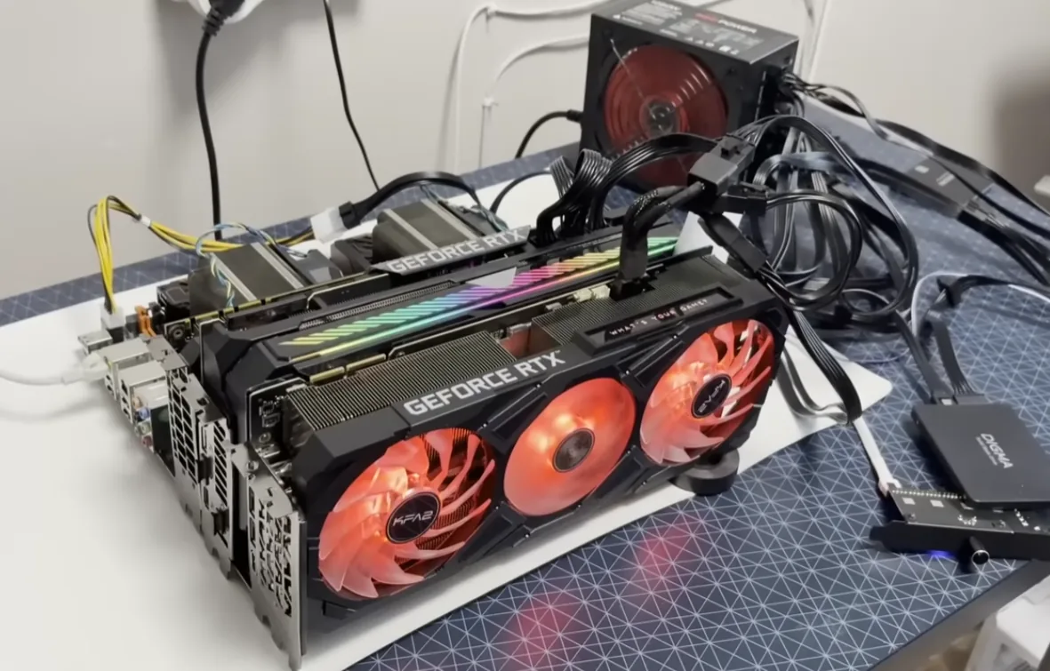 Открытый стенд бюджетного AI-сервера с видеокартами RTX 3090