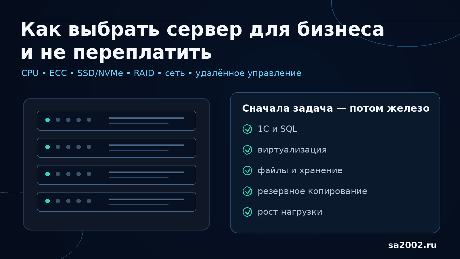 Как выбрать сервер для бизнеса: CPU, ECC, SSD и NVMe, RAID, сеть и удалённое управление